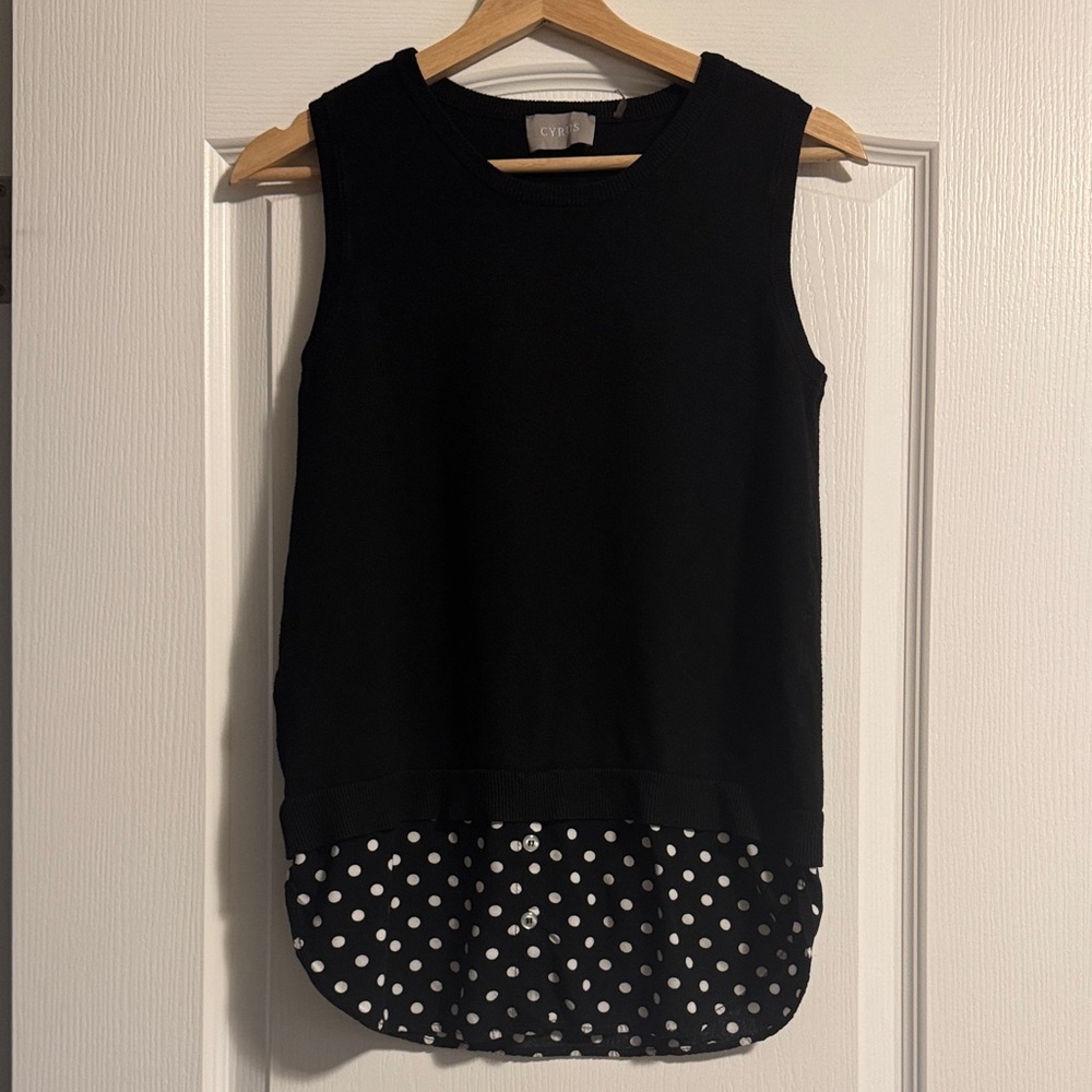 Black Sleeveless Top with Polka Dot Hem